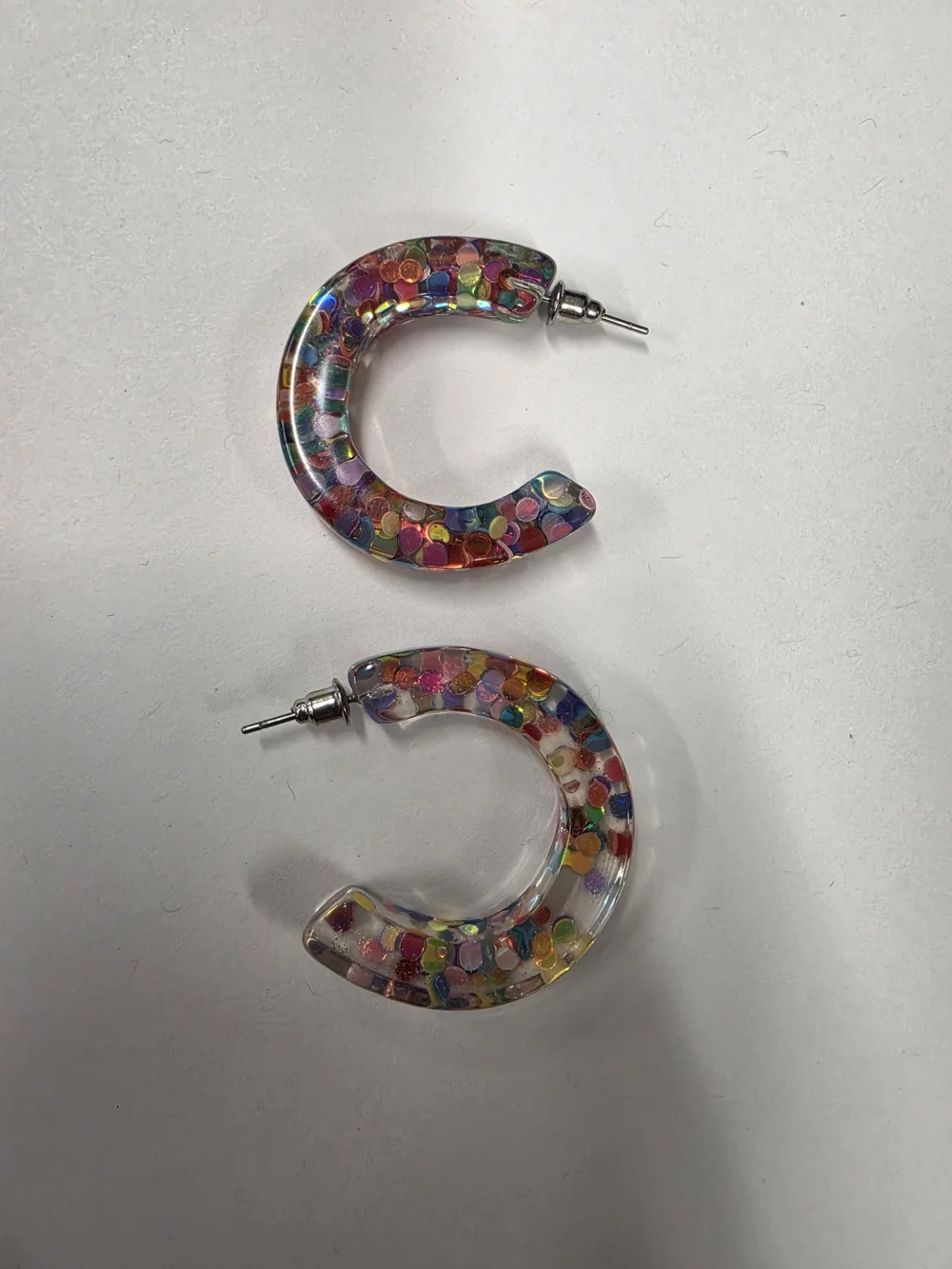 Chunky Multi Color Confetti Glitter Resin Hoop Earrings Clear Acrylic Statement
